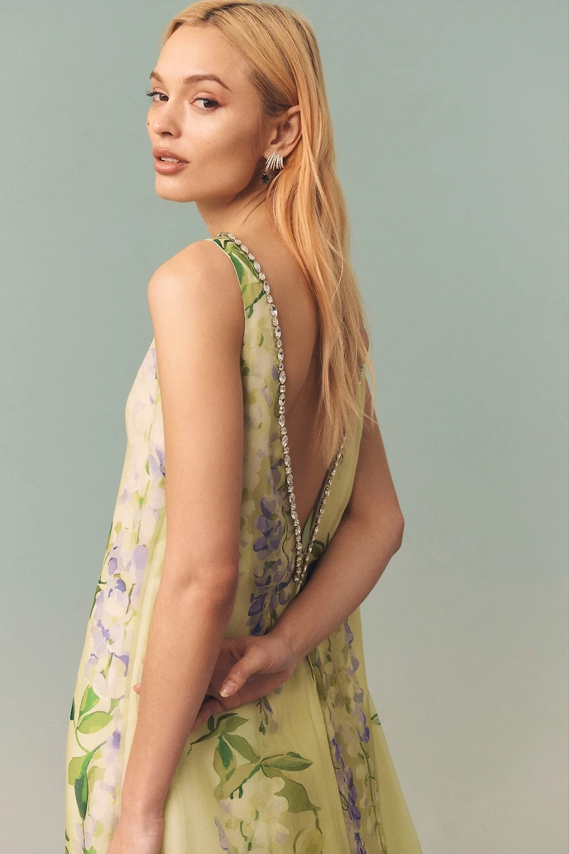 LEO LIN Yumei Silk Embellished Maxi Dress