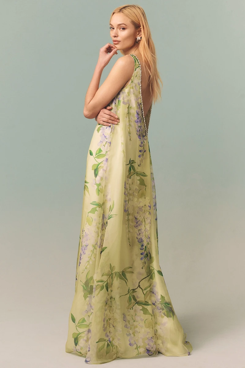 LEO LIN Yumei Silk Embellished Maxi Dress