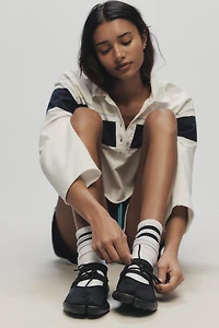 All Black Split-Toe Ankle-Wrap Flats