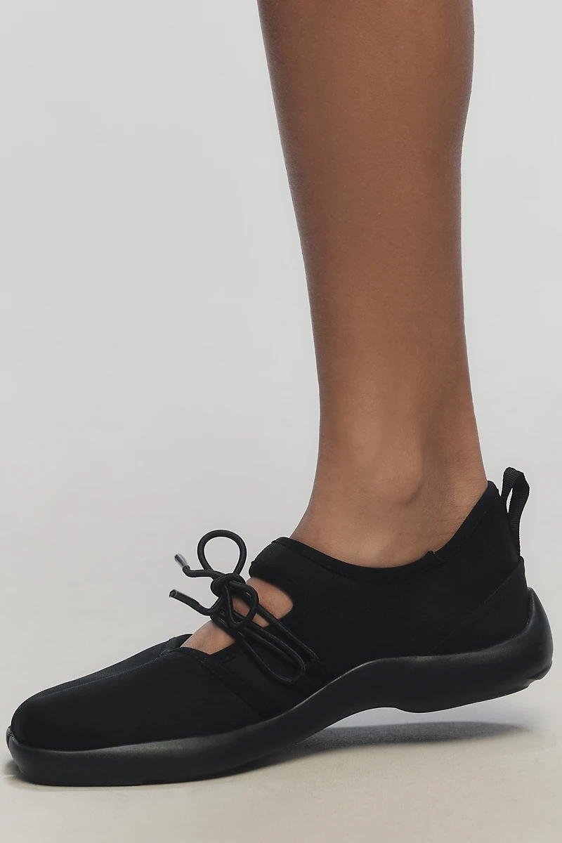 All Black Split-Toe Ankle-Wrap Flats