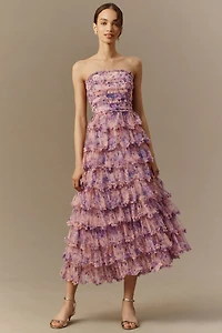 Mac Duggal Strapless Mesh Midi Dress
