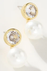 Bezel Crystal Pearl Earrings