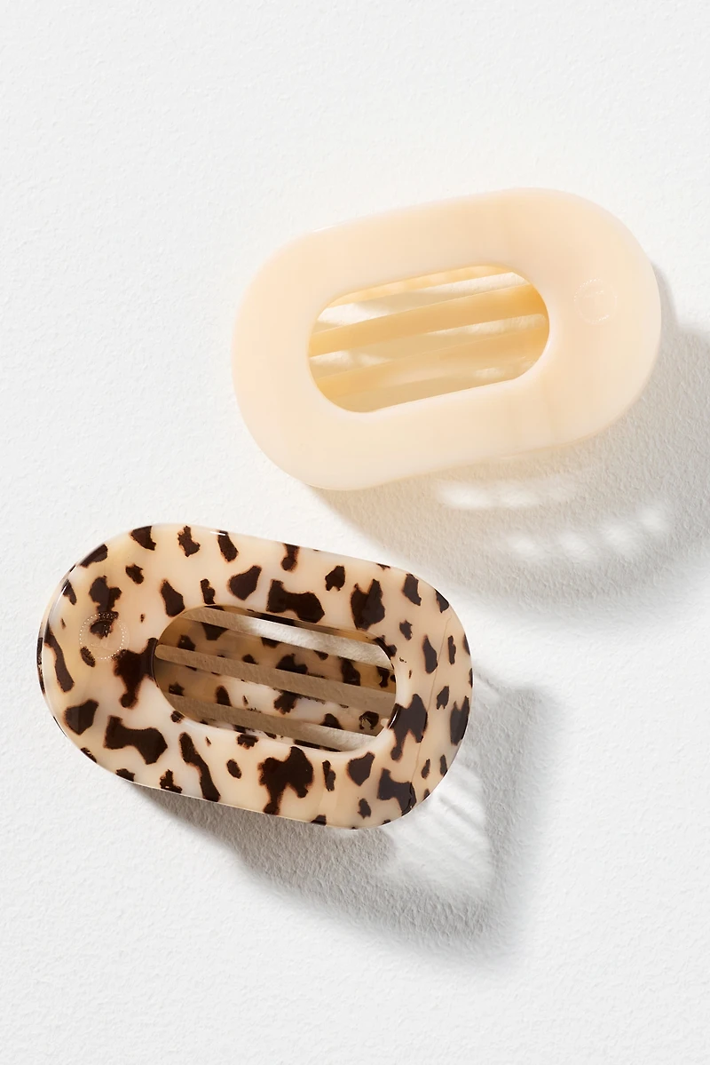 TELETIES Medium Flat Round Hair Claw Clips, Set of 2