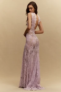 Bronx and Banco Naia Silk Lace Cutout Gown
