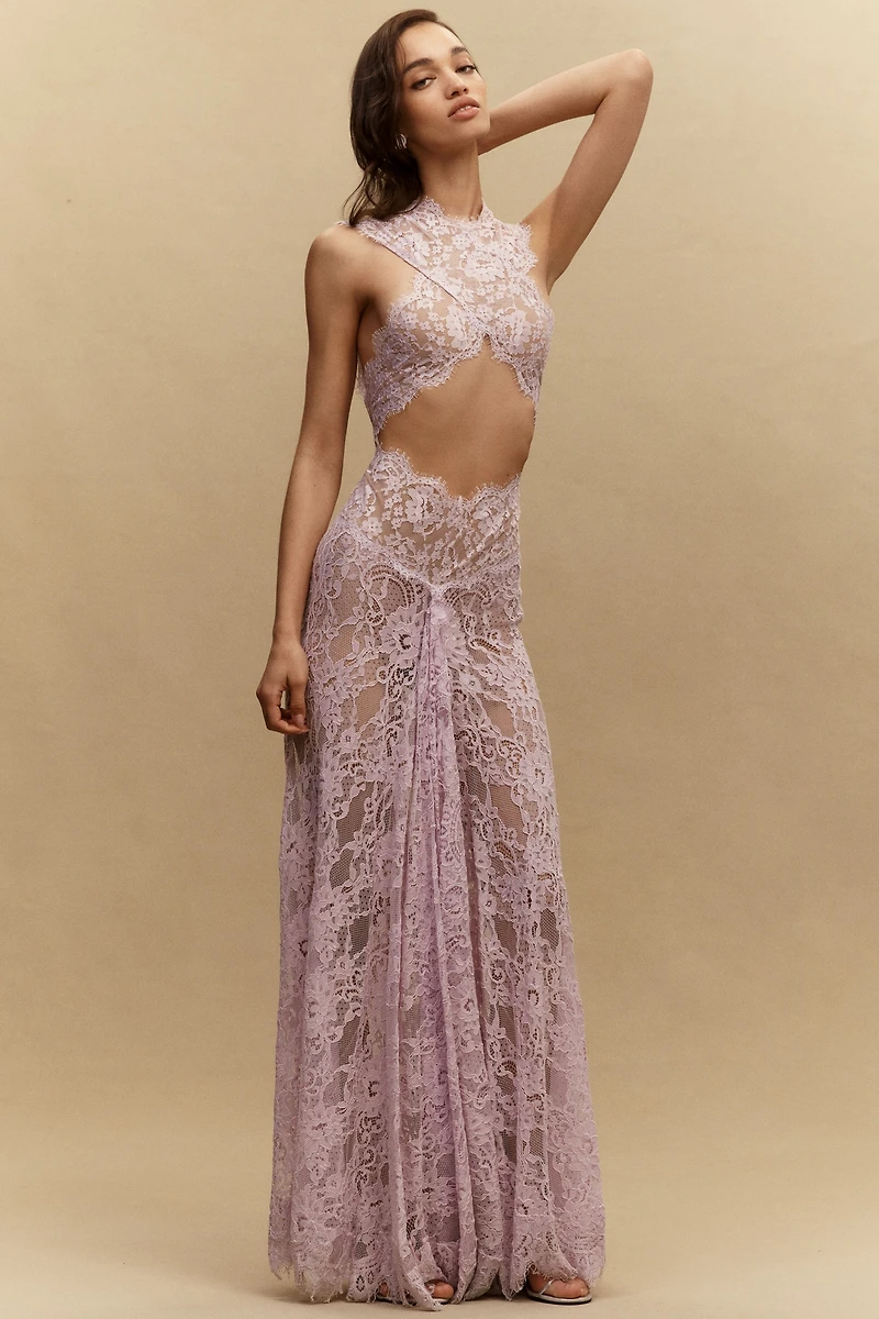 Bronx and Banco Naia Silk Lace Cutout Gown