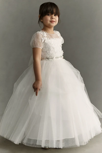Princess Daliana Sheer Puff-Sleeve Flower Girl Maxi Dress