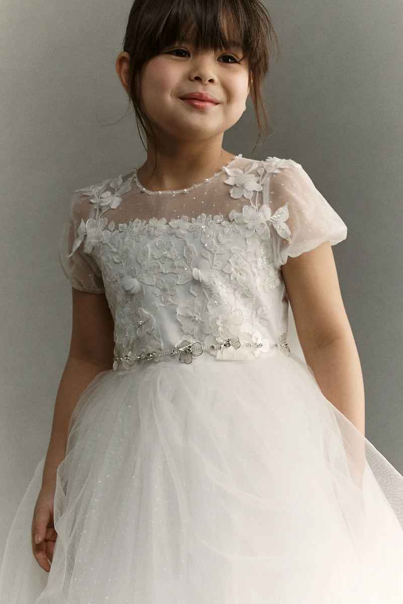 Princess Daliana Sheer Puff-Sleeve Flower Girl Maxi Dress