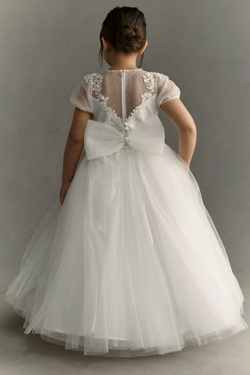 Princess Daliana Sheer Puff-Sleeve Flower Girl Maxi Dress