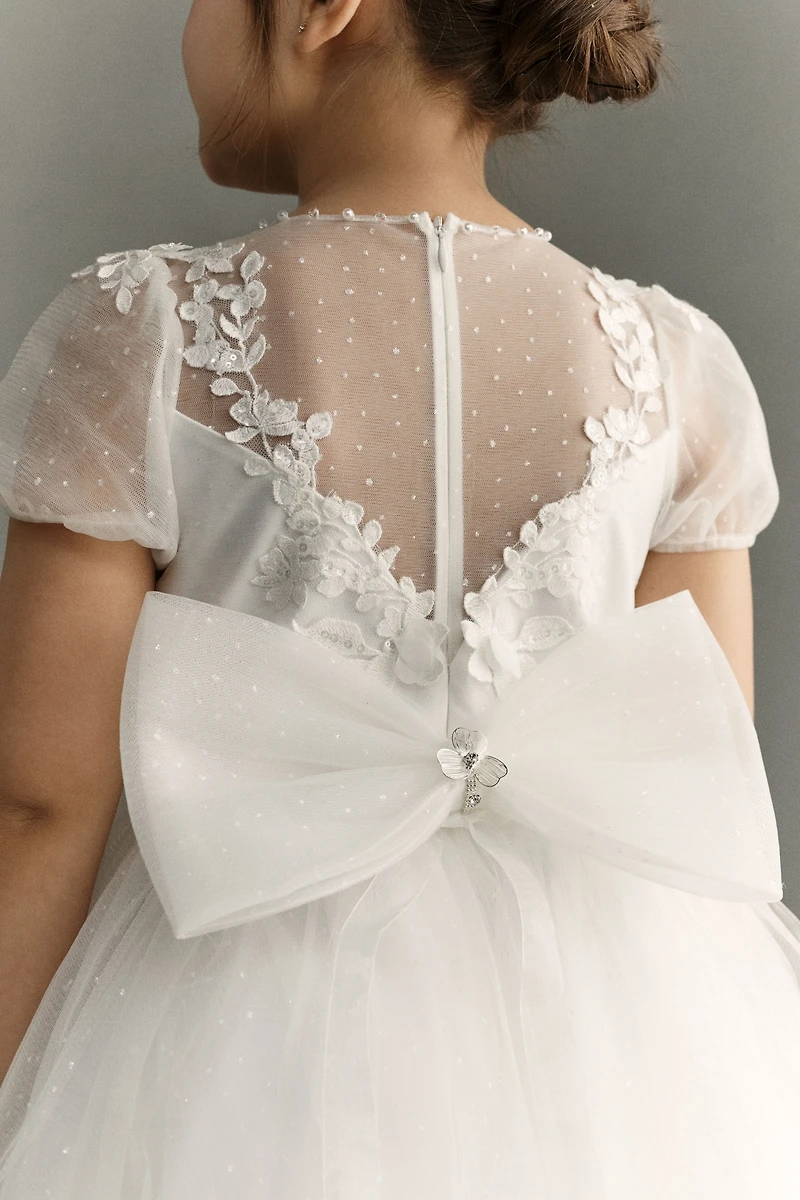 Princess Daliana Sheer Puff-Sleeve Flower Girl Maxi Dress