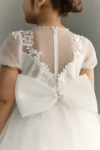 Princess Daliana Sheer Puff-Sleeve Flower Girl Maxi Dress