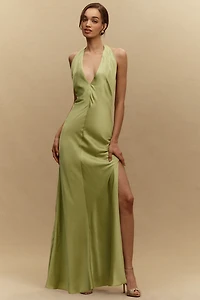 BHLDN Celeste Plunge Satin Maxi Dress