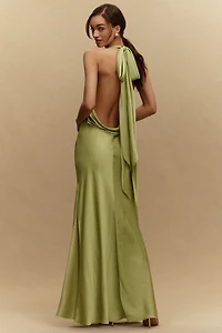 BHLDN Celeste Plunge Satin Maxi Dress