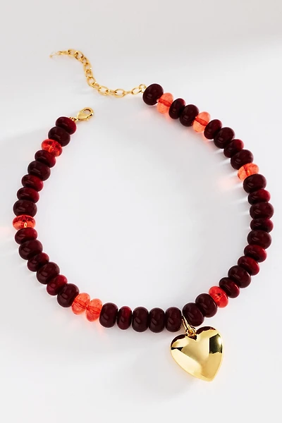 Beaded Chunky Stone Heart Necklace