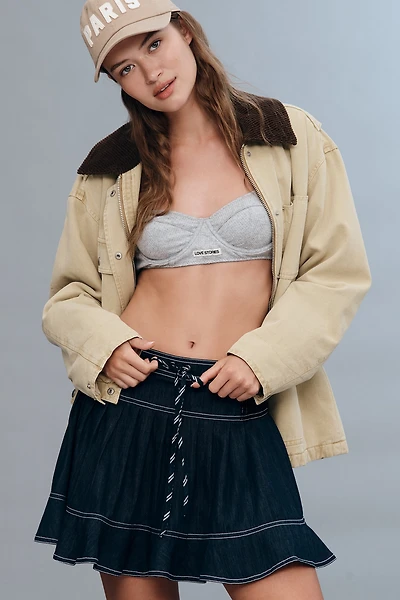 Pilcro Sporty Tiered Denim Mini Skirt