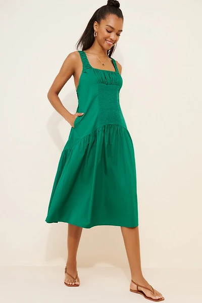 Celandine Sleeveless Smocked Open-Back Midi Dress