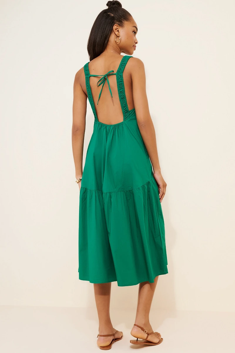 Celandine Sleeveless Smocked Open-Back Midi Dress