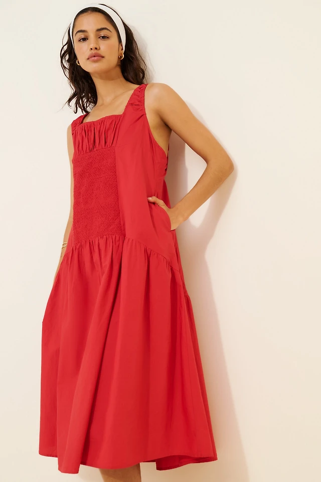 open-back midi cover-up dress in crinkle cotton Open-Back Midi Cover-Up Dress in Crinkle Cotton