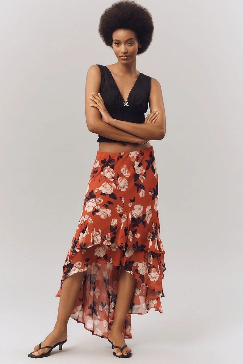 Maeve Asymmetric Ruffled High-Low Skirt