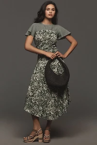 Short-Sleeve Smocked Linen Twofer Top