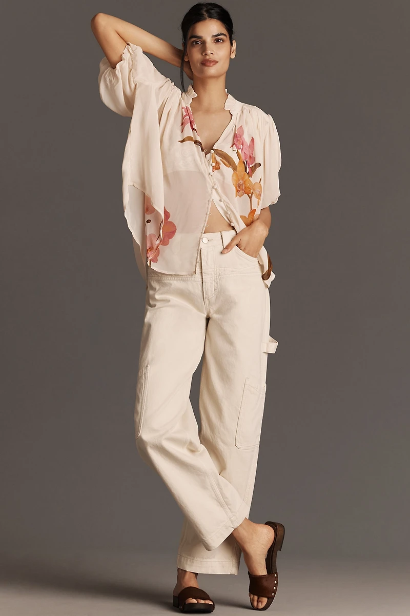 The Estela Sheer Printed Blouse: Short-Sleeve Edition