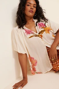 The Estela Sheer Printed Blouse: Short-Sleeve Edition