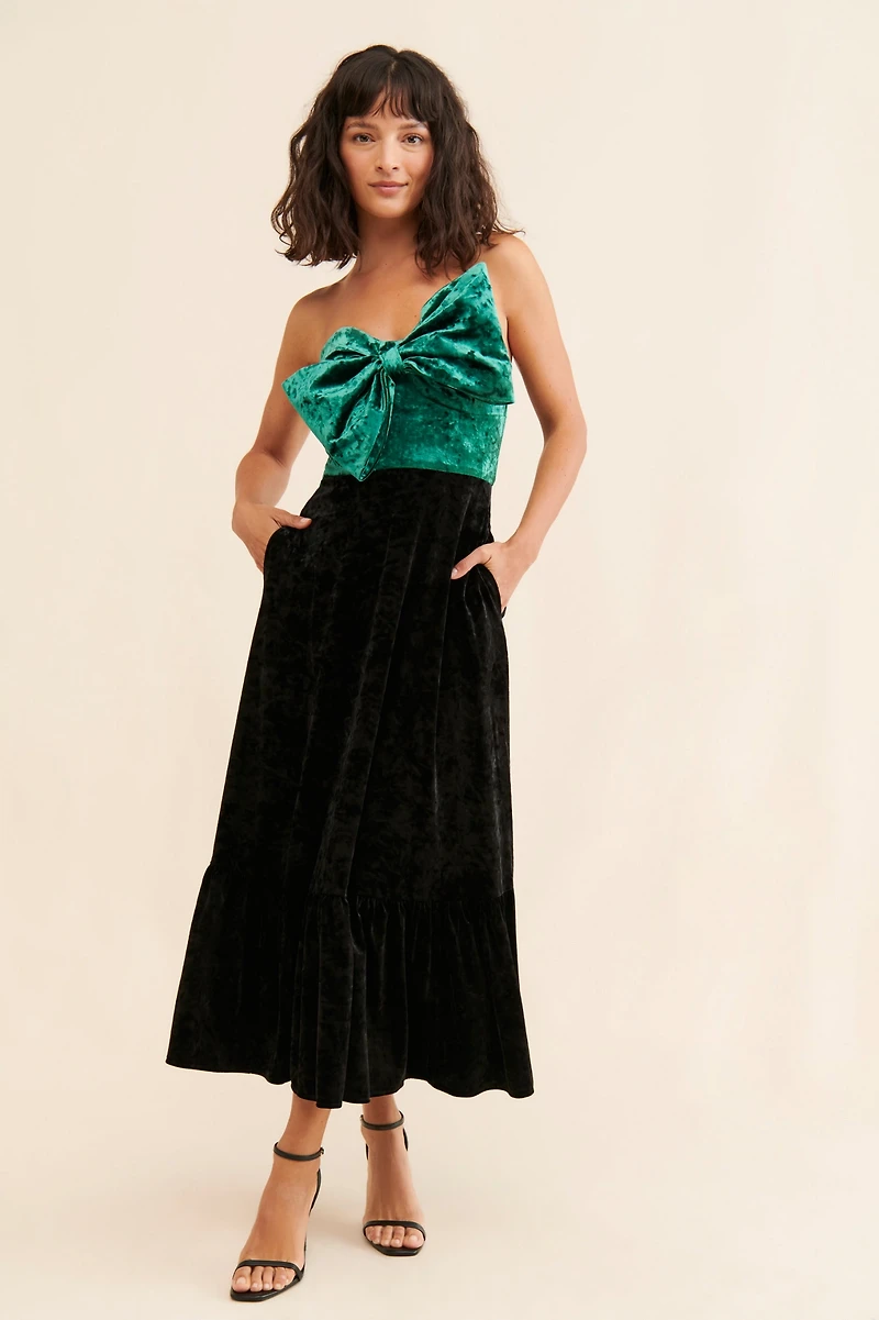 Hutch Colorblock Bow-Front Velvet Dress