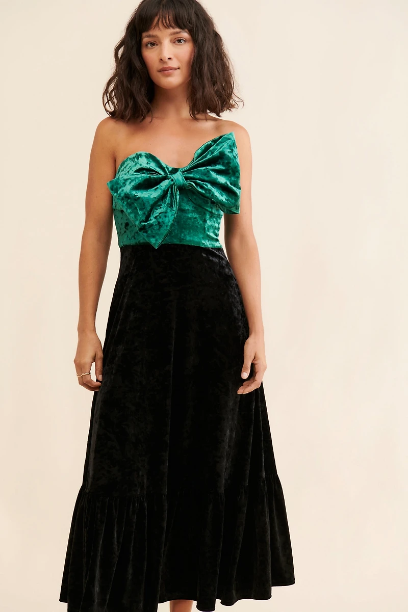 Hutch Colorblock Bow-Front Velvet Dress