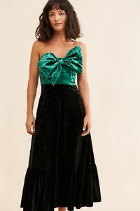 Hutch Colorblock Bow-Front Velvet Dress