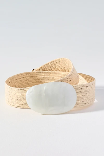 By Anthropologie Raffia Oval Buckle Belt