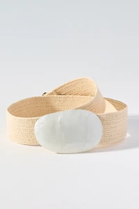 By Anthropologie Raffia Oval Buckle Belt