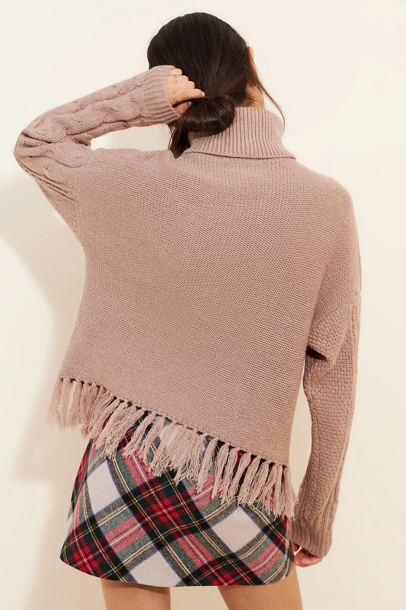 Flat White Fringe Turtleneck Sweater