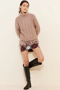 Flat White Fringe Turtleneck Sweater