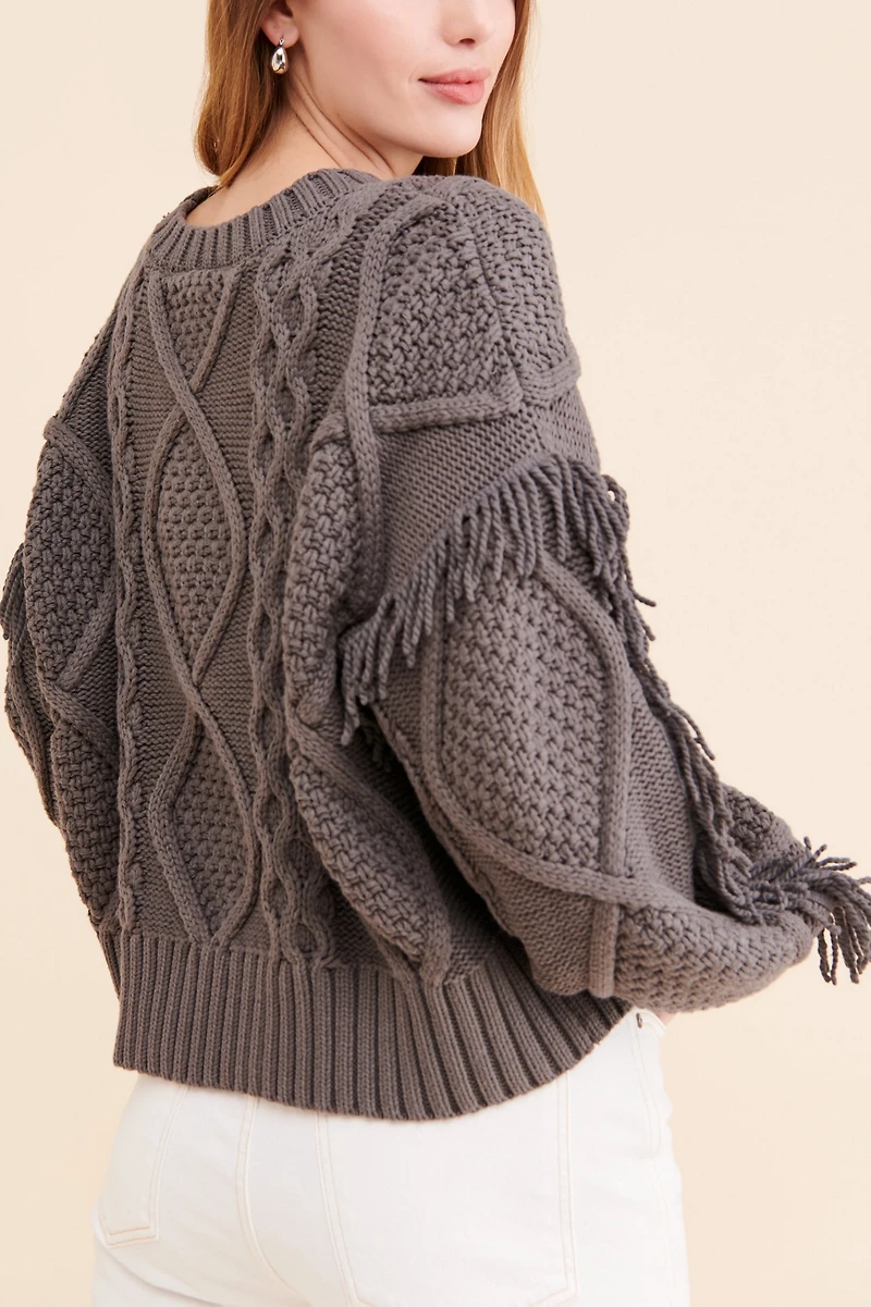 Line + Dot Jasper Fringe Sweater