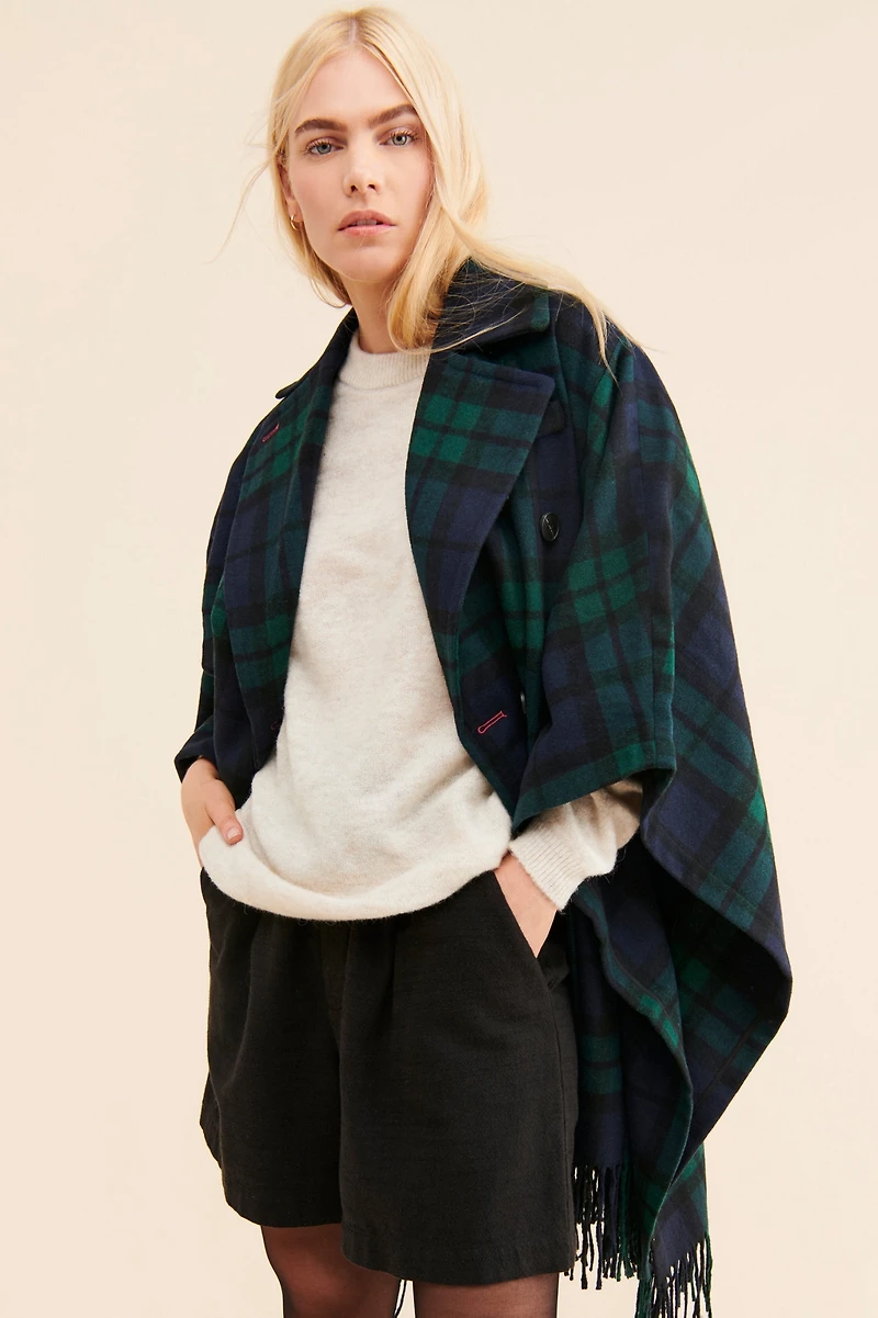 Avec Les Filles Plaid Double-Face Poncho