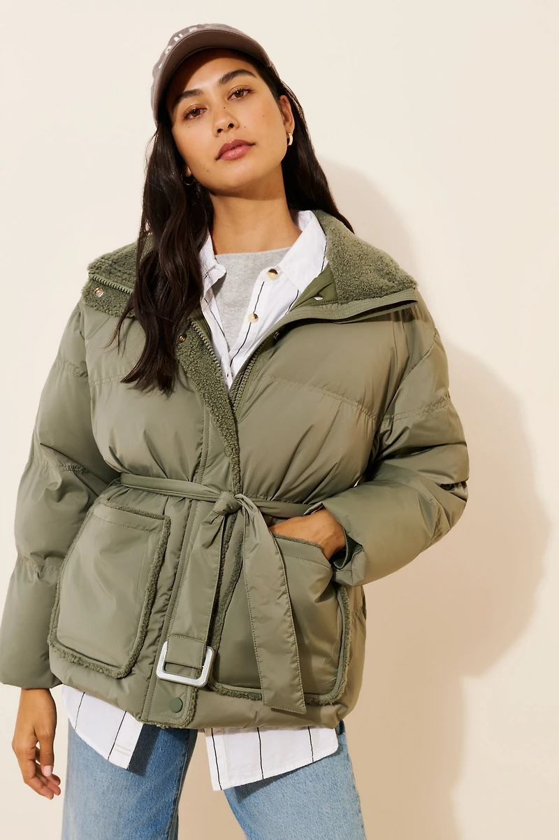 Line + Dot Belted Puffer Jacket