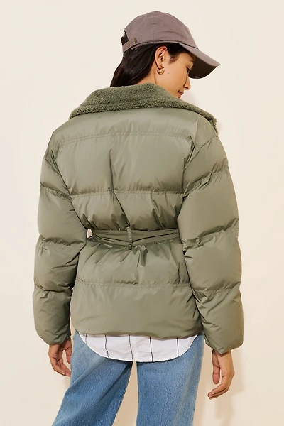 Line + Dot Belted Puffer Jacket