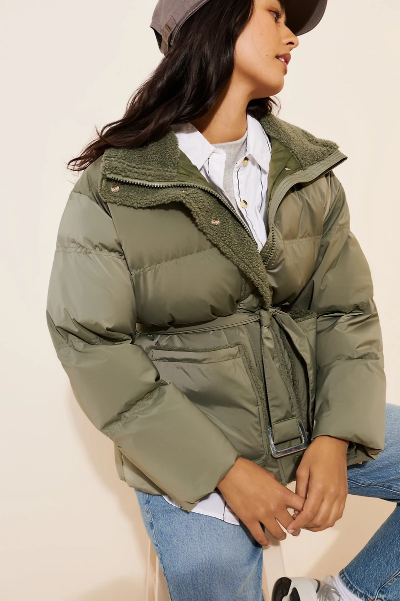 Line + Dot Belted Puffer Jacket