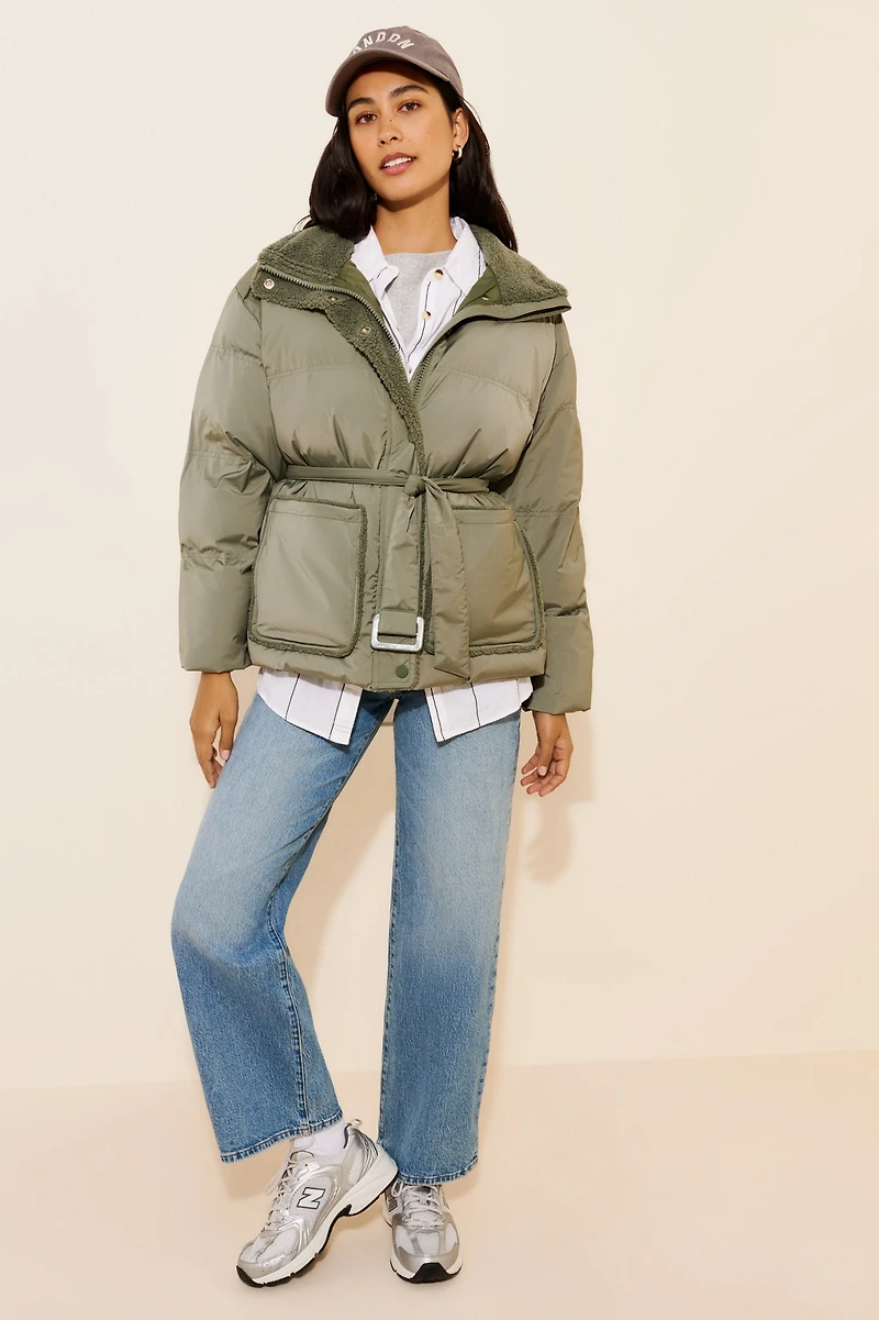 Line + Dot Belted Puffer Jacket