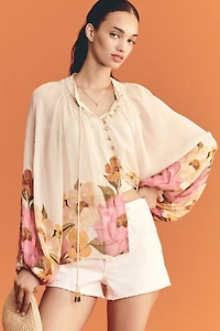 FARM Rio Balloon Sleeve High-Neck Blouse