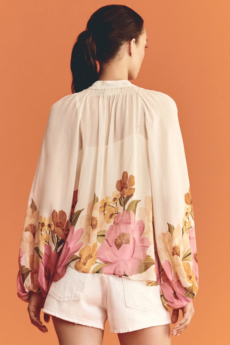 FARM Rio Balloon Sleeve High-Neck Blouse