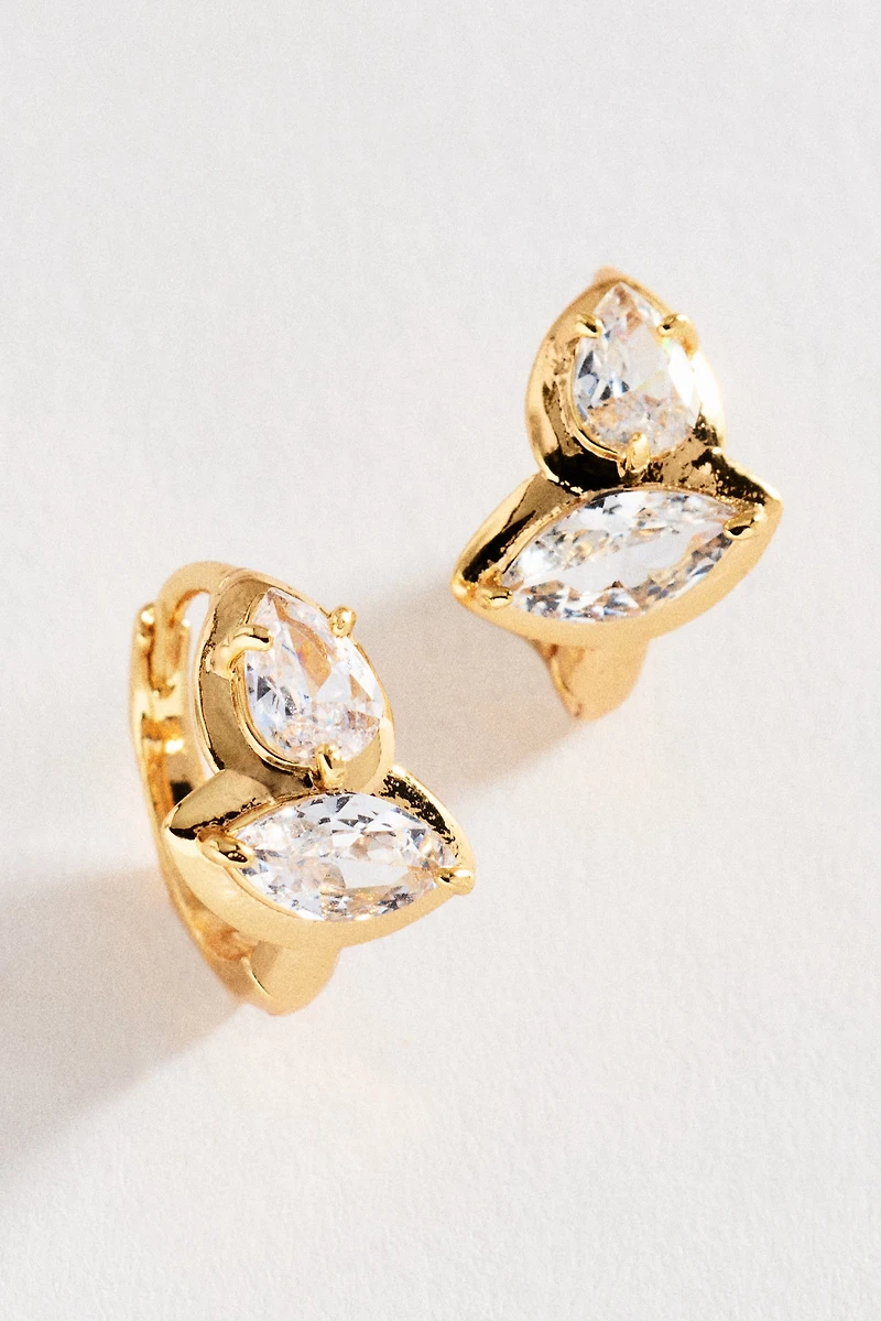 Double Stone Huggie Hoop Earrings