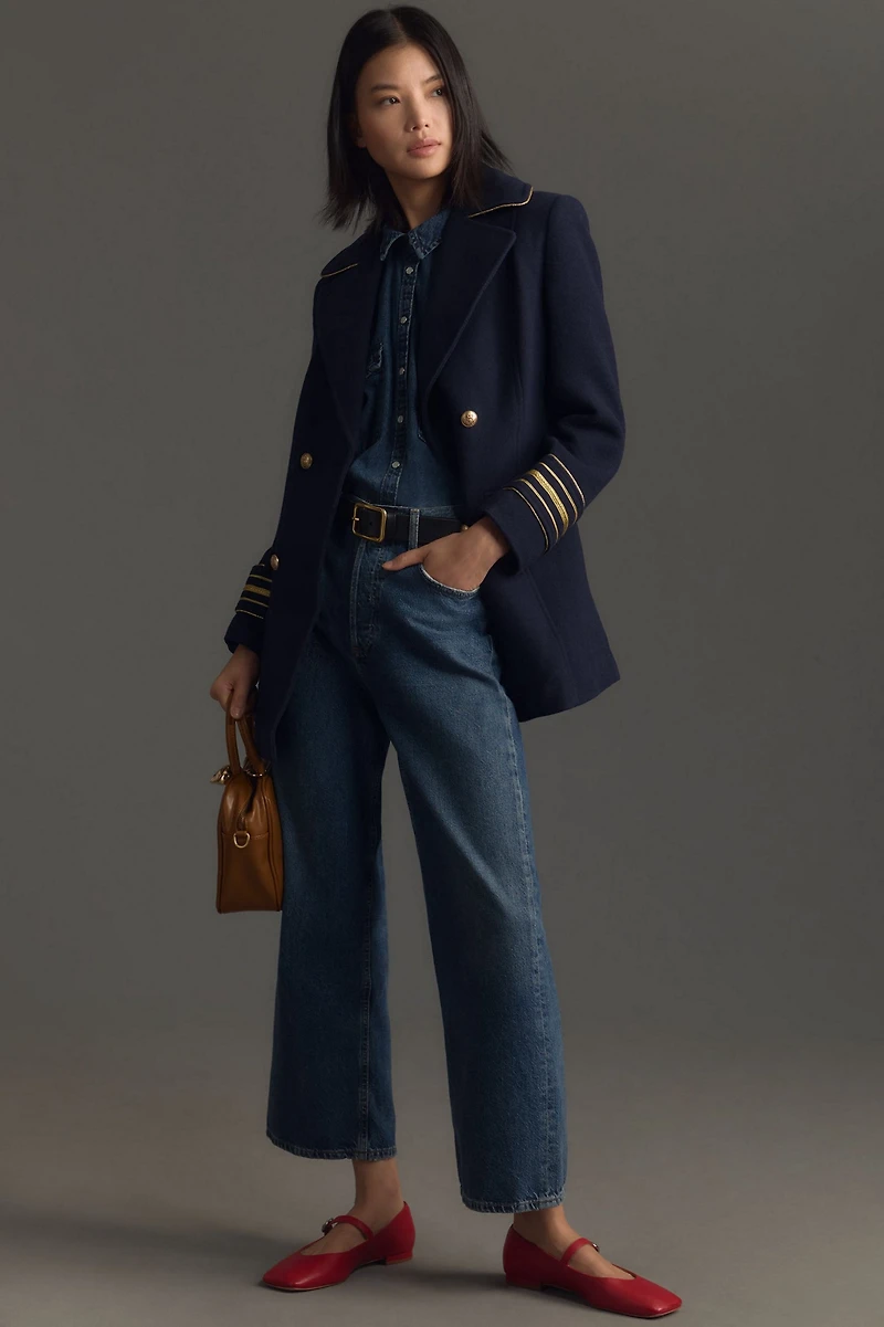 Maeve Wool Blend Military Peacoat