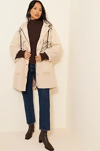 Pilcro Embroidered Hooded Sherpa Coat