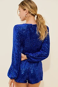 Flat White Bow Sequin Romper