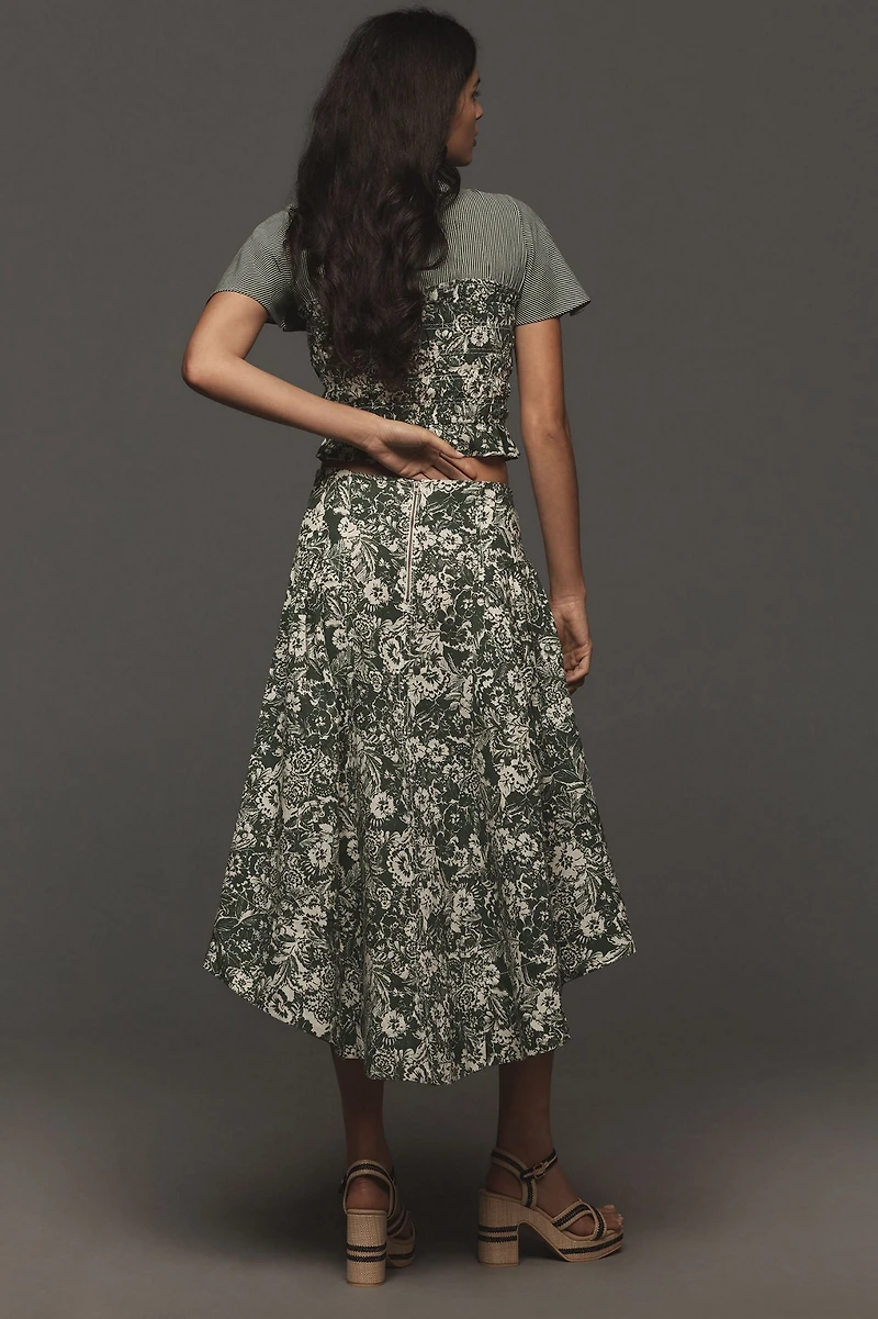 Smocked Linen Midi Skirt