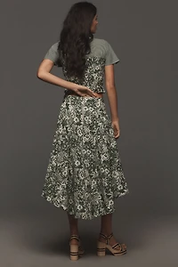 Smocked Linen Midi Skirt