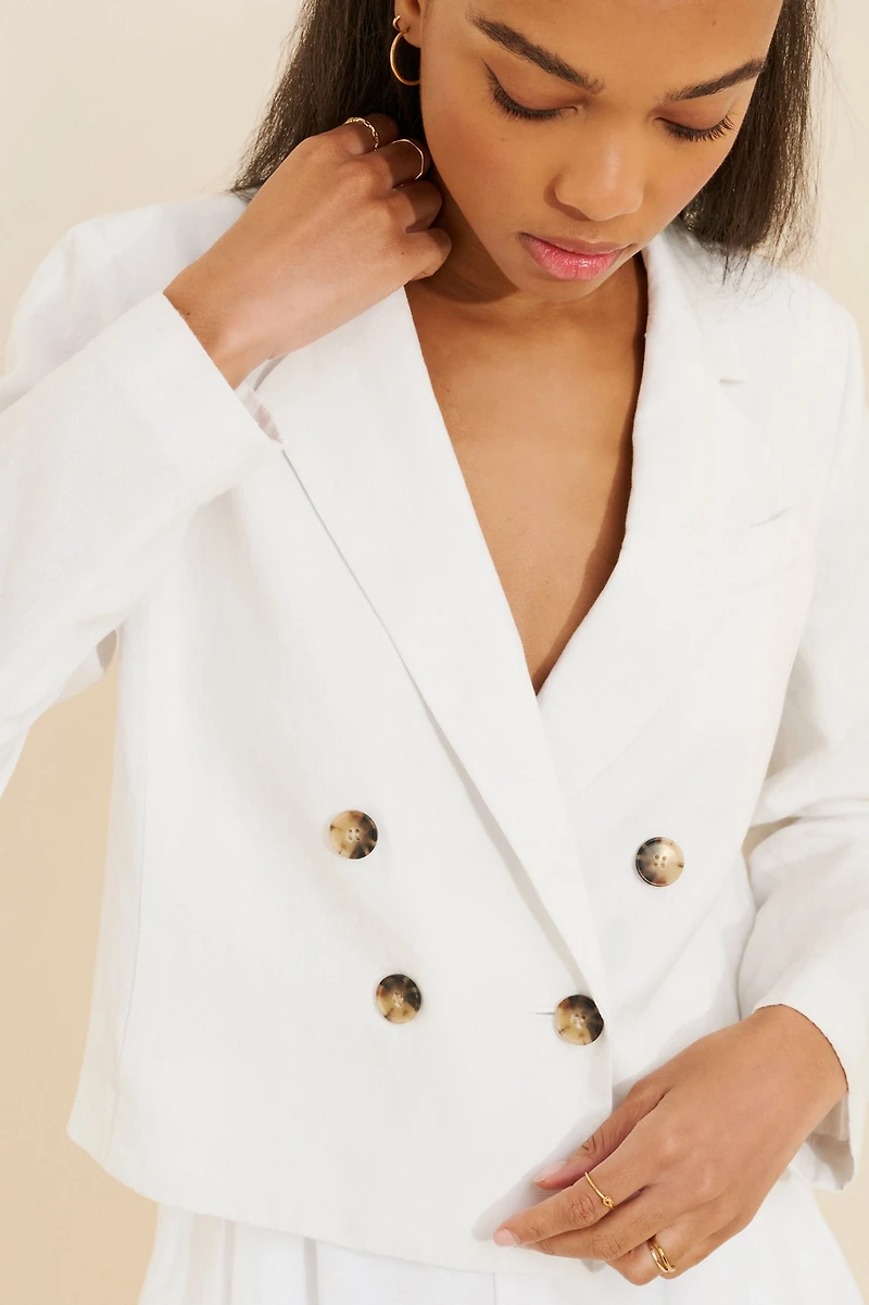 Madewell Cropped Double Breasted Linen Blazer