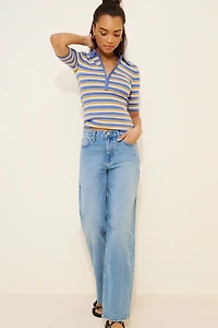 Madewell Stripe Remi Cotton Compact Zip Knit Polo