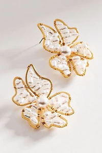 Beaded Pearl Floral Post Earrings