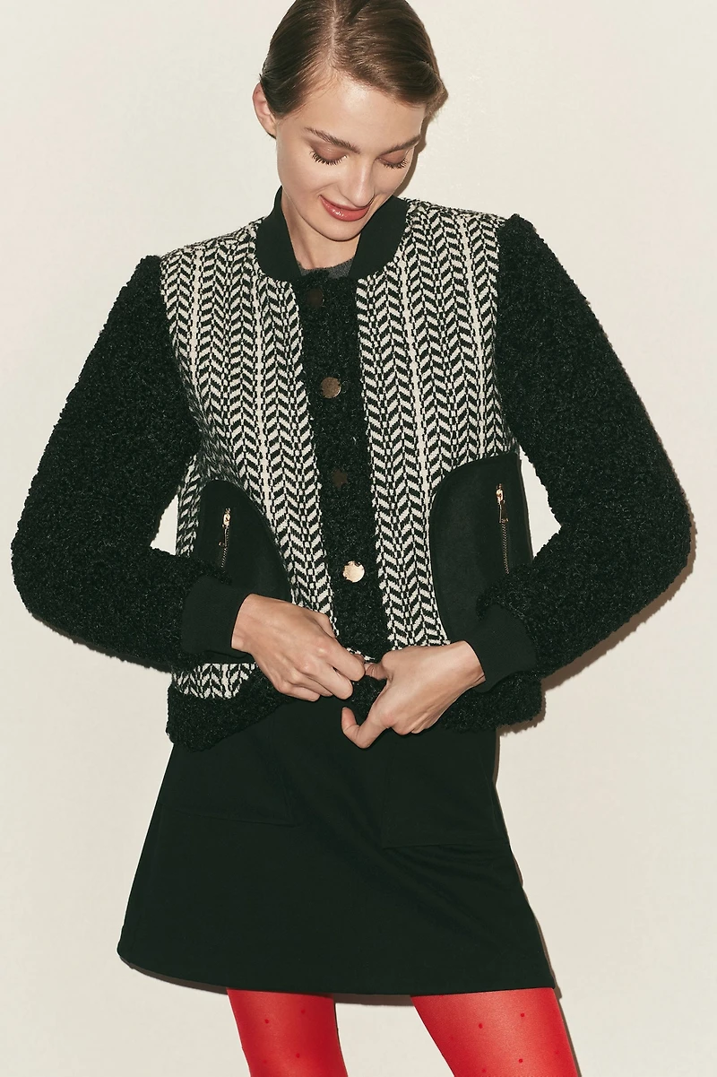 Avec Les Filles Tweed Sherpa Mix Jacket